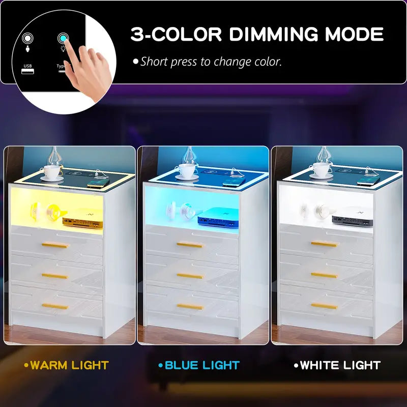 High Gloss LED With Wireless Charging Station And 3 Color Dimmable Auto Sensor