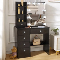 Dresser Vanity With Lights, 3 Light Colours, Black Dresser Set Vanity With 5 Drawers