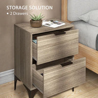 Bedside Tables Set of 2, Modern 2 Drawers, Small Sofa End Tables with Storage and Steel Legs for Bedroom