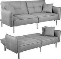 Sofa Bed 198CM Modern Fabric 3 Seat Click Clack Sofa Bed Couch Settee with Arms and 2 Soft Cushions