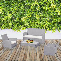 Garden Furniture Sofa Rattan Set 4 Pc Table and Chairs 4 Piece Indoor Outdoor Balcony Patio