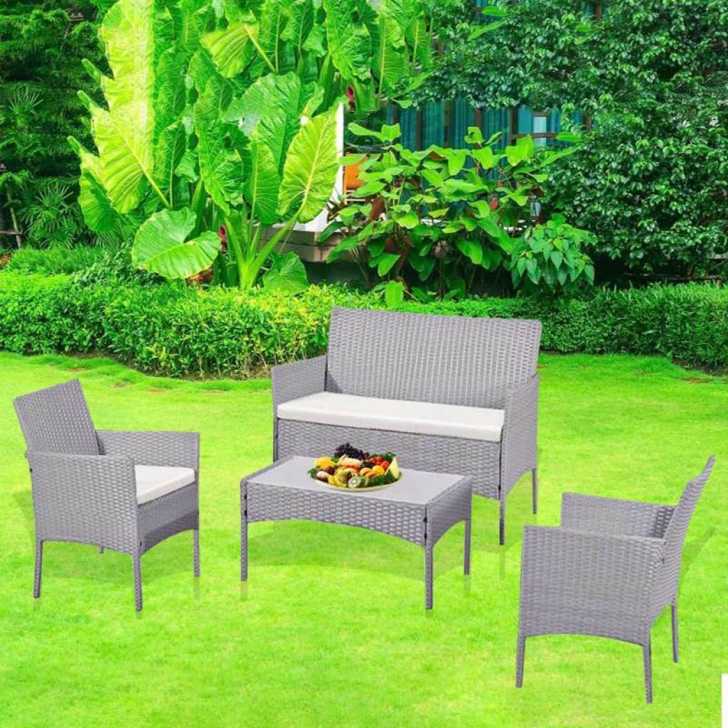 Garden Furniture Sofa Rattan Set 4 Pc Table and Chairs 4 Piece Indoor Outdoor Balcony Patio