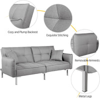 Sofa Bed 198CM Modern Fabric 3 Seat Click Clack Sofa Bed Couch Settee with Arms and 2 Soft Cushions