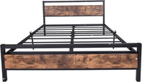 Metal Bed Double Bed Frames with Wood Headboard Rustic Brown