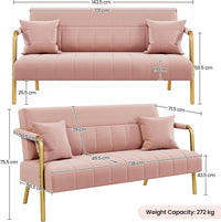 Sofa 2 Seater Modern Sofa Velvet Fabric Loveseat with Gold-tone Metal Arms and Legs for Bedroom