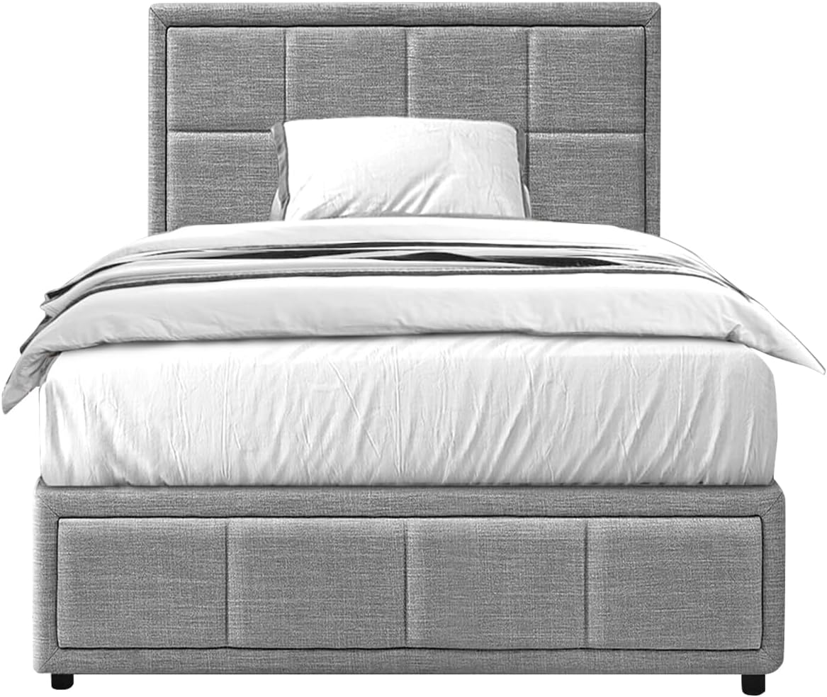 Ottoman Bed Frame, Upholstered Ottoman Bed UKFR Linen Grey Fabric