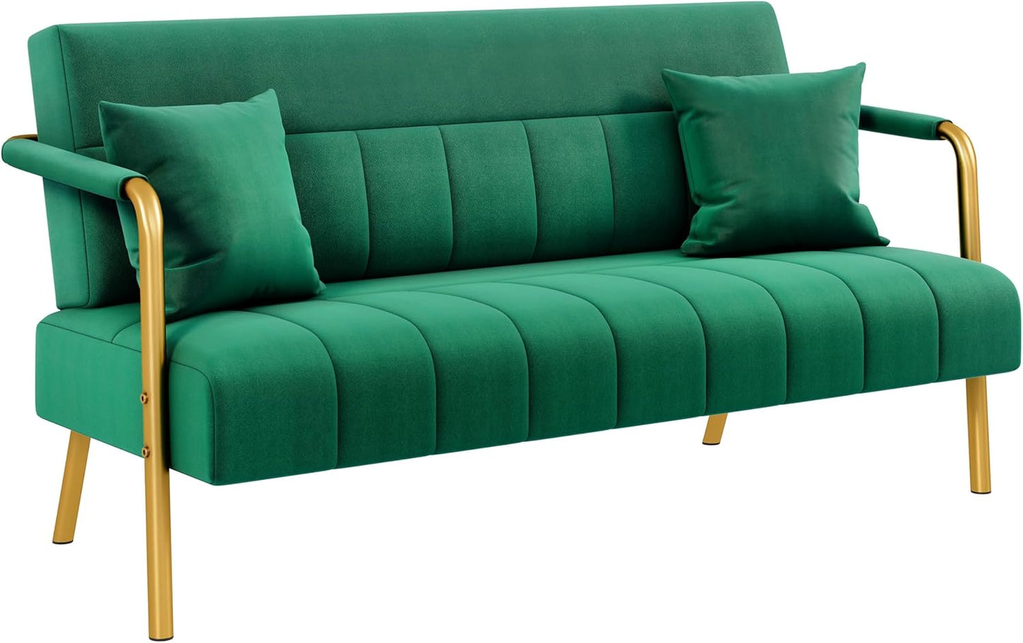 Sofa 2 Seater Modern Sofa Velvet Fabric Loveseat with Gold-tone Metal Arms and Legs for Bedroom