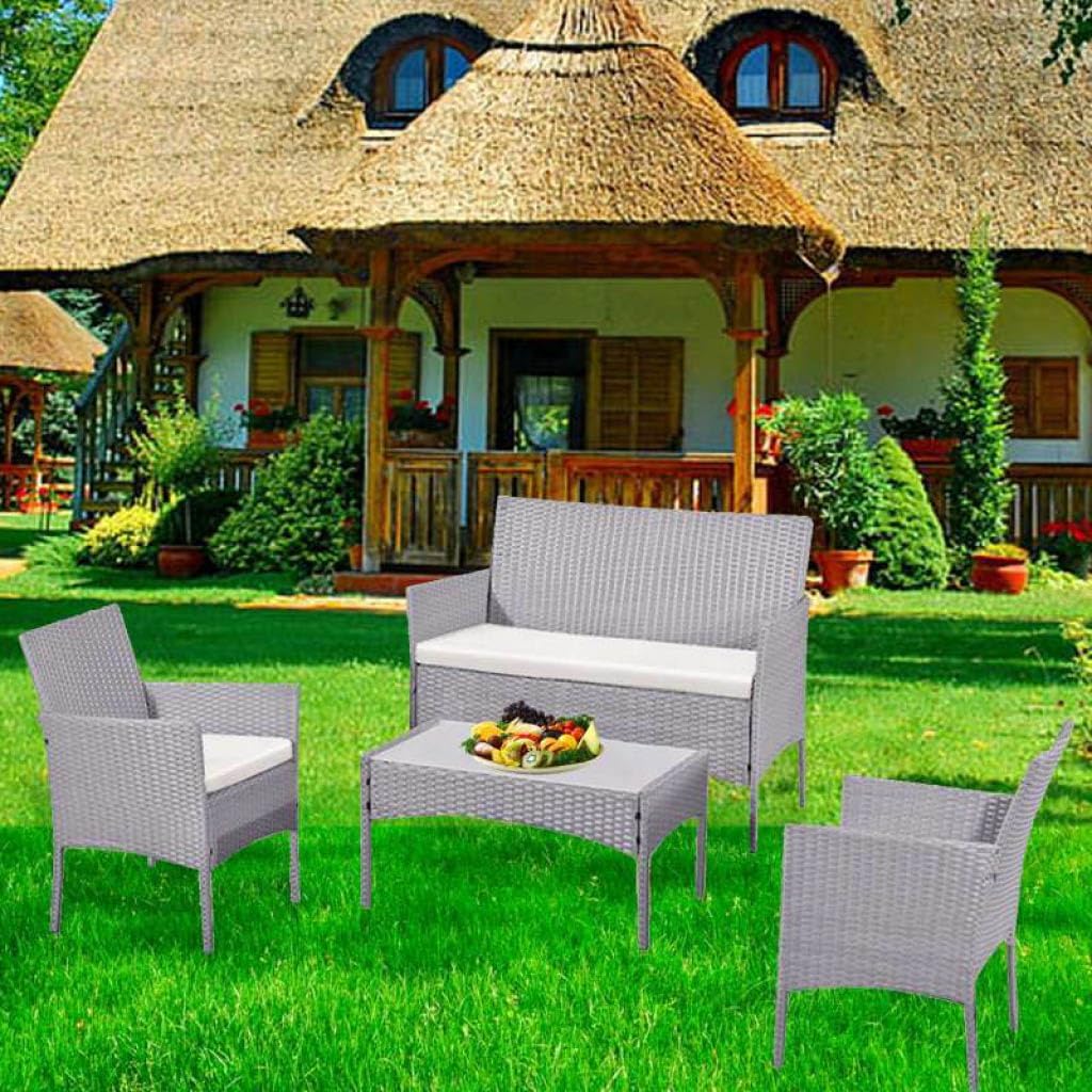 Garden Furniture Sofa Rattan Set 4 Pc Table and Chairs 4 Piece Indoor Outdoor Balcony Patio