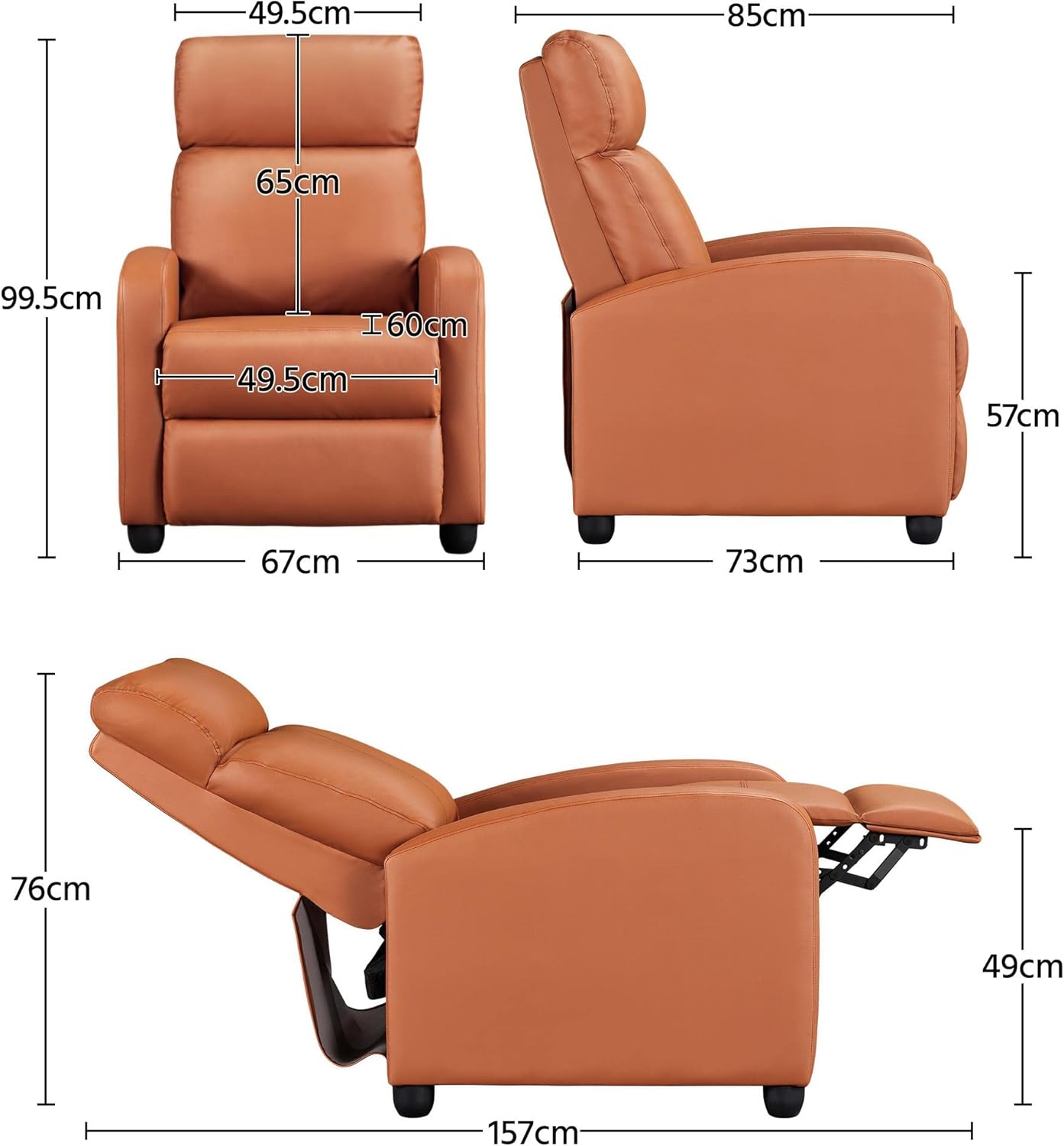 Sofa Recliner Armchair Single Padded Seat PU Leather Sofa Lounge Home Living Room