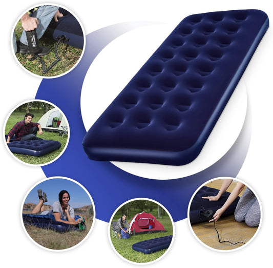 Air Single & Double Mattress 23cm Flocked Inflatable Vinyl Coil Beam Air Bed