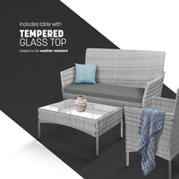 Garden Furniture Sofa 4-Piece Rattan Set Outdoor Lounger Sofa, Stackable Chairs & Bistro Table