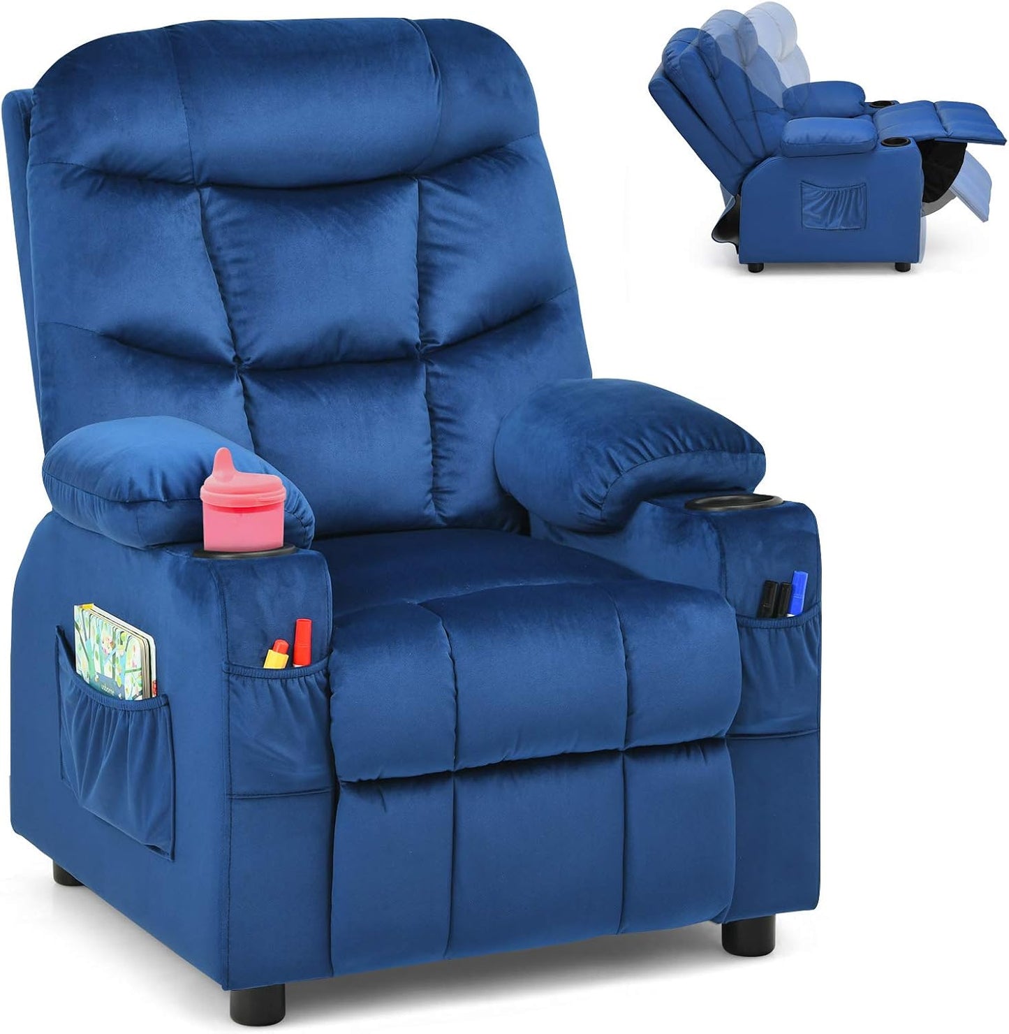 Kids Sofa Chair, Velvet Children Recliner Armchair with Adjustable Backrest & Footrest