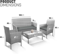 Garden Furniture Sofa 4-Piece Rattan Set Outdoor Lounger Sofa, Stackable Chairs & Bistro Table