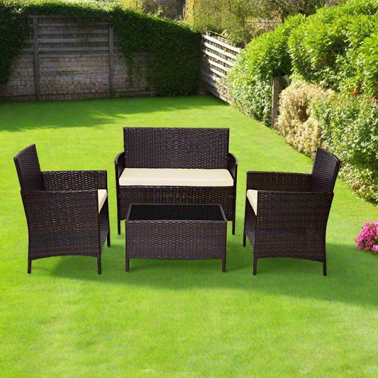 Garden Furniture Sofa Brown Rattan Set Patio Conservatory Indoor Outdoor 4 Seater Piece Sofa