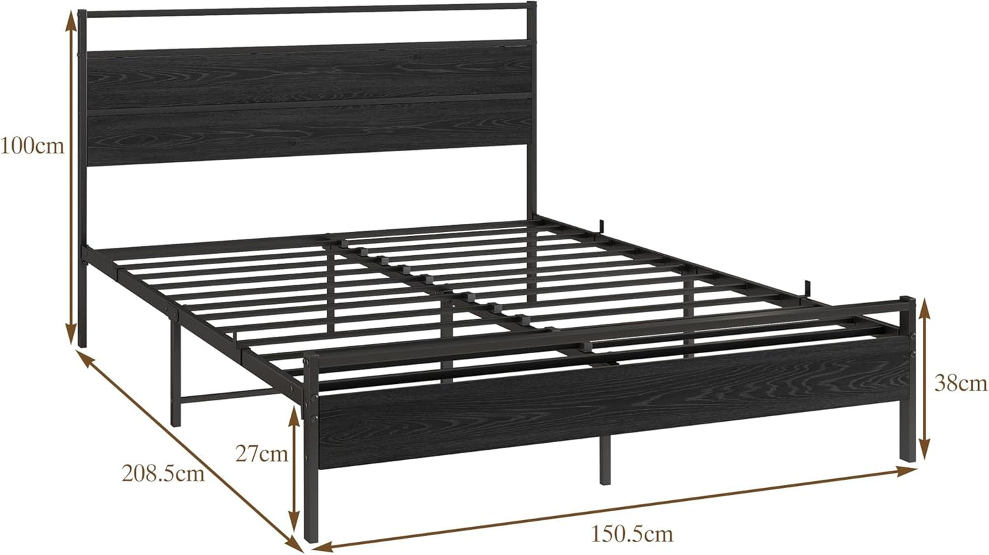 Metal Bed Frame with Wooden Headboard, Metal Bed Frame