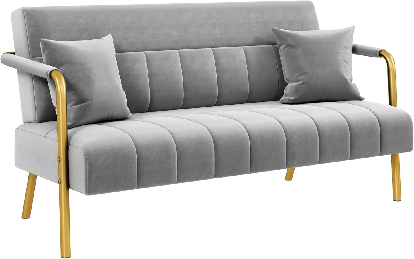 Sofa 2 Seater Modern Sofa Velvet Fabric Loveseat with Gold-tone Metal Arms and Legs for Bedroom