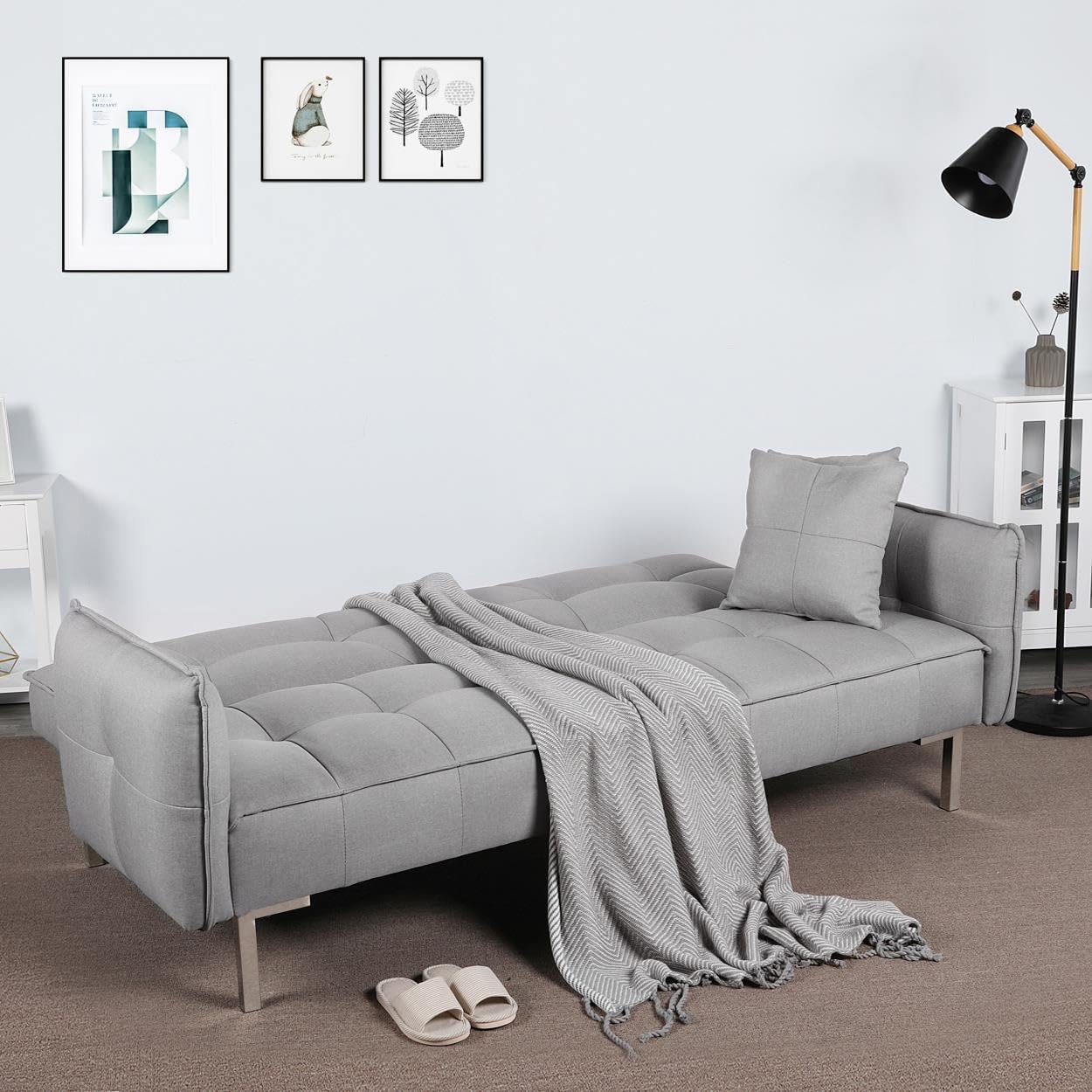 Sofa Bed 198CM Modern Fabric 3 Seat Click Clack Sofa Bed Couch Settee with Arms and 2 Soft Cushions