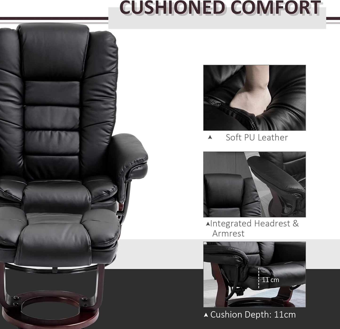 Sofa Manual Recliner and Footrest Set PU Leather Leisure Lounge Chair Armchair