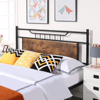 Metal Double Rustic Brown Bed Platform with Headboard & Footboard