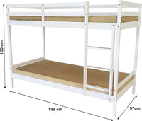 Bunk Bed Frame Wooden Bunk Bed in White, 3FT, HEAVY DUTY in (White)