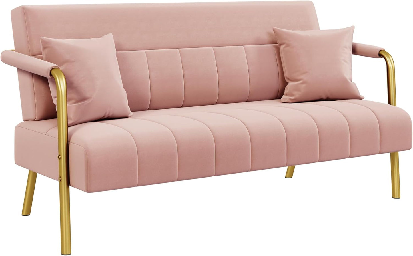 Sofa 2 Seater Modern Sofa Velvet Fabric Loveseat with Gold-tone Metal Arms and Legs for Bedroom