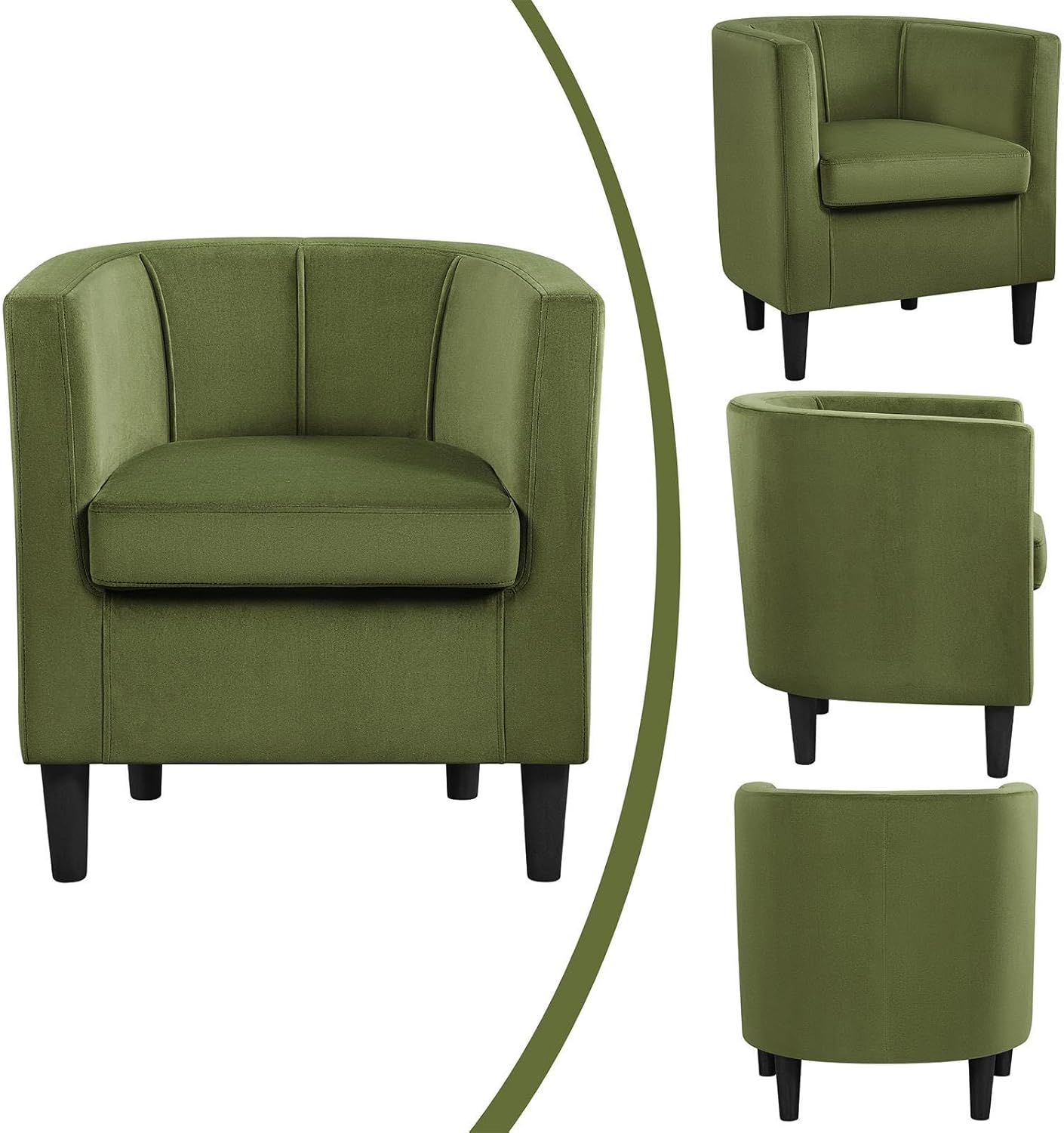 Sofa Velvet Tub Chair, Modern Upholstered Armchair, Accent Club Sofa Chair, Barrel Corner chair