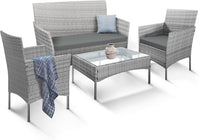 Garden Furniture Sofa 4-Piece Rattan Set Outdoor Lounger Sofa, Stackable Chairs & Bistro Table