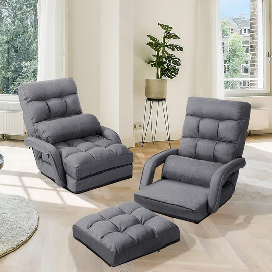 Sofa Adjustable Folding Lazy Sofa Bed with Armrests and Pillow, Convertible Floor Armchair