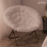 Sofa Accent Chair, Faux Fur Cozy Chair for Bedroom/X-Large (White Fur, Gold Metal)