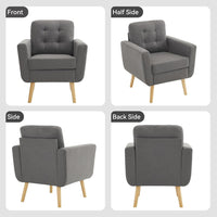 Sofa, Single Armchair, Linen Accent Chair, Tub Chair with Tufted Back, Upholstered