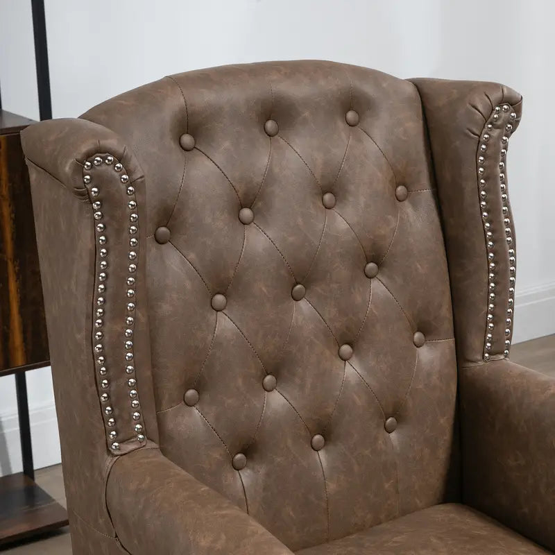 Chesterfield Brown style PU Leather Fireside Chair, Button Tufted Accent Chair