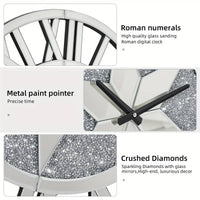 60cm Round Sparkle Crushed Diamond Wall Clock Silver Glass Mirror Wall Clock Quartz