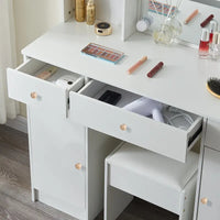 Dressing Table Makeup Desk With Lighted Mirror Stool Large Drawers Vanity Table