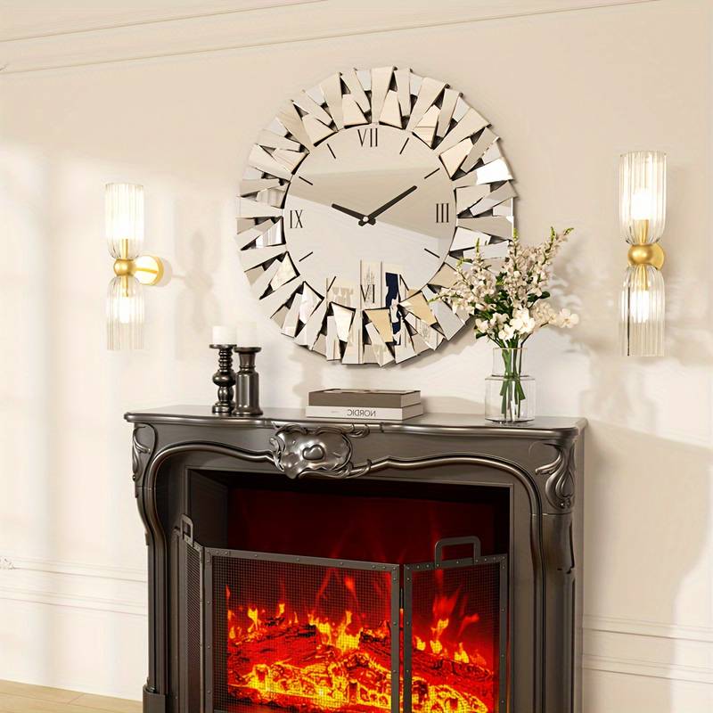 Decorative Mirrored Wall Clock Round Wall-Mounted Mirror Wall Clock With Beveled