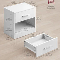 WHITE Set of 2, Side Table with Drawer, Handle, Open Compartment, End Table, for Bedroom, Living Room