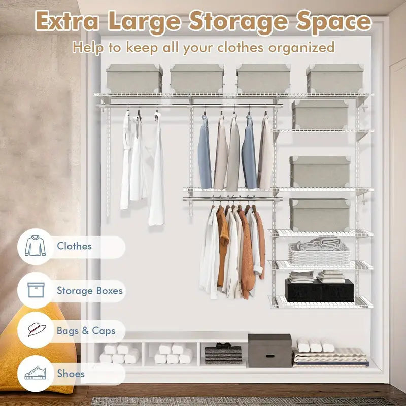 Wardrobe Wall Mounted Closet System Metal Hanging Storage Organizer Rack