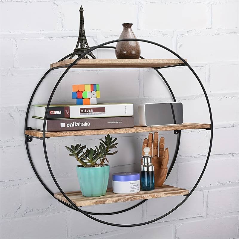 Circle Round Wall Decorative Floating Shelves Rustic Hanging Storage Shelf Metal Bracket