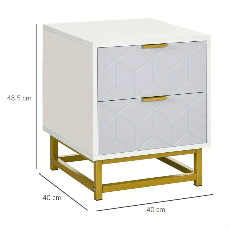 Bedside Table with 2 Drawers, Side Table, Bedside Cabinet with Steel Frame for Living Room, Bedroom