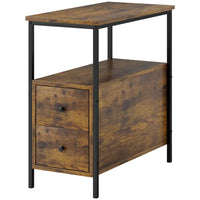 Side Table, Narrow Bedside Table with 2 Drawers and Storage Shelf, Industrial Metal Table