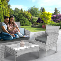 Garden Furniture Sofa 4-Piece Rattan Set Outdoor Lounger Sofa, Stackable Chairs & Bistro Table