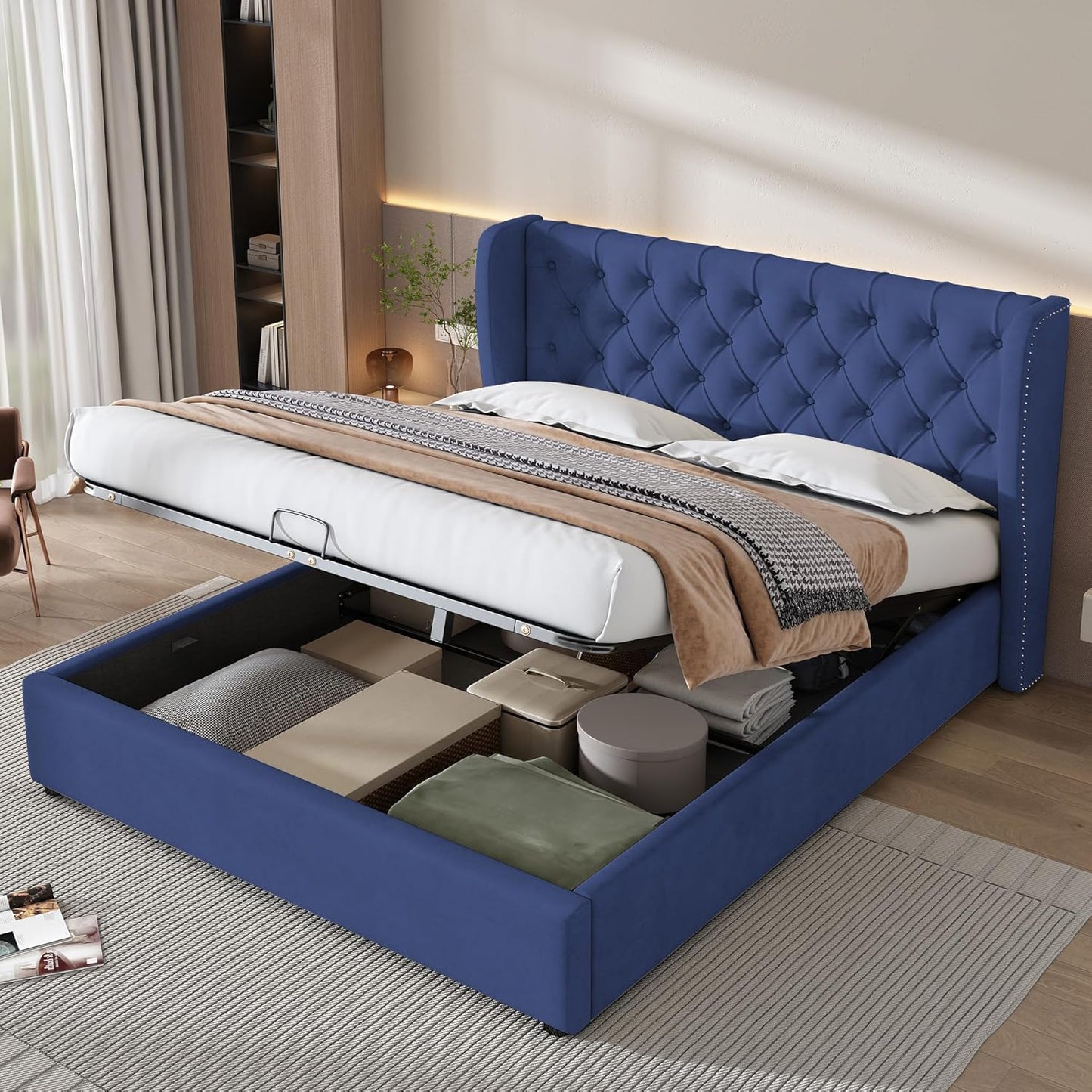 Ottoman Bed Upholstered Bed with Hydraulic Storage, Lift Up