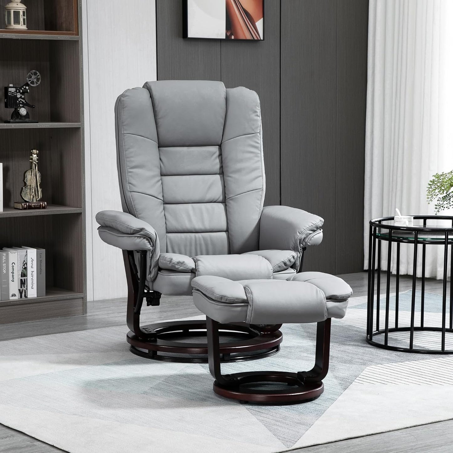 Sofa Manual Recliner and Footrest Set PU Leather Leisure Lounge Chair Armchair