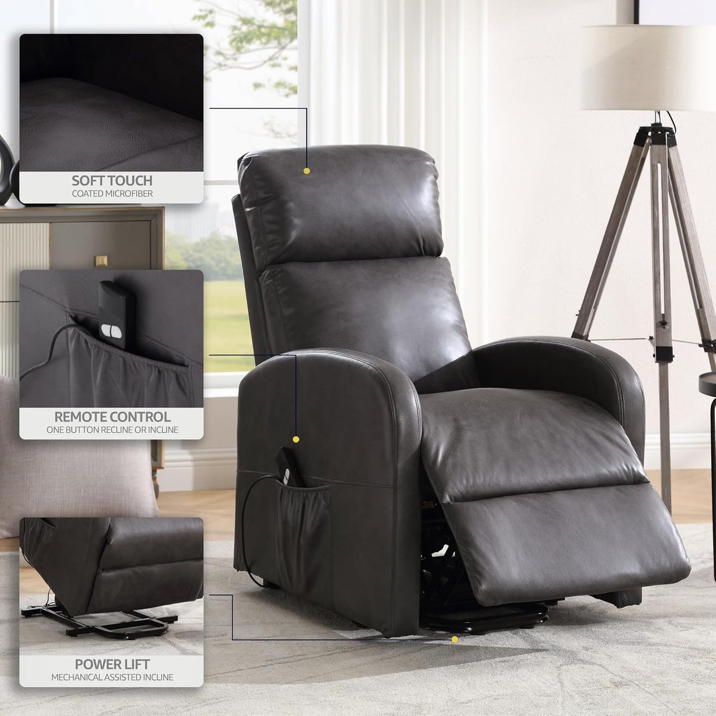 Sofa Dom Electric Recliner Armchair - Dark Grey. Riser And Recliner Chairs, Bonded Leather