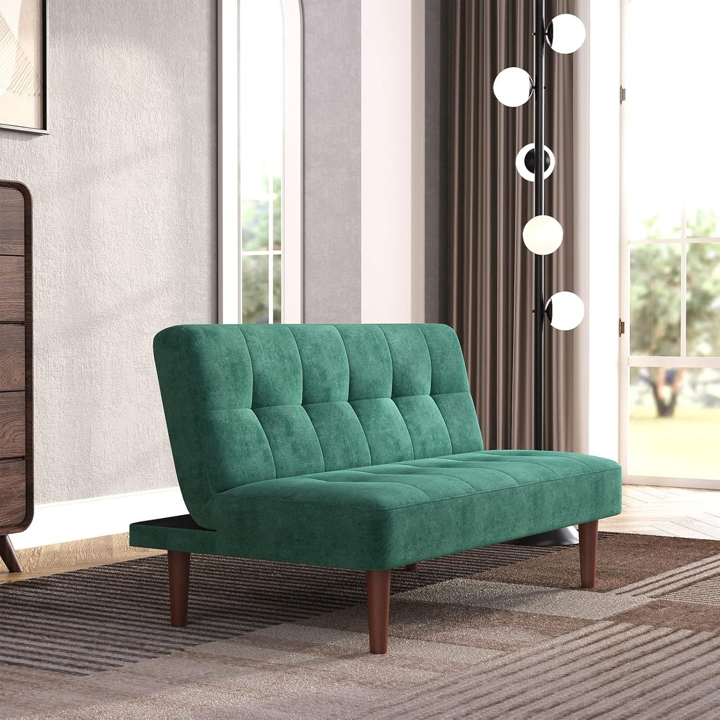 Sofa Bed Green 2 Seater Occasional Sofa Linen Fabric Single Corner Sofa Couch Settee Recliner Sleeper Sofa