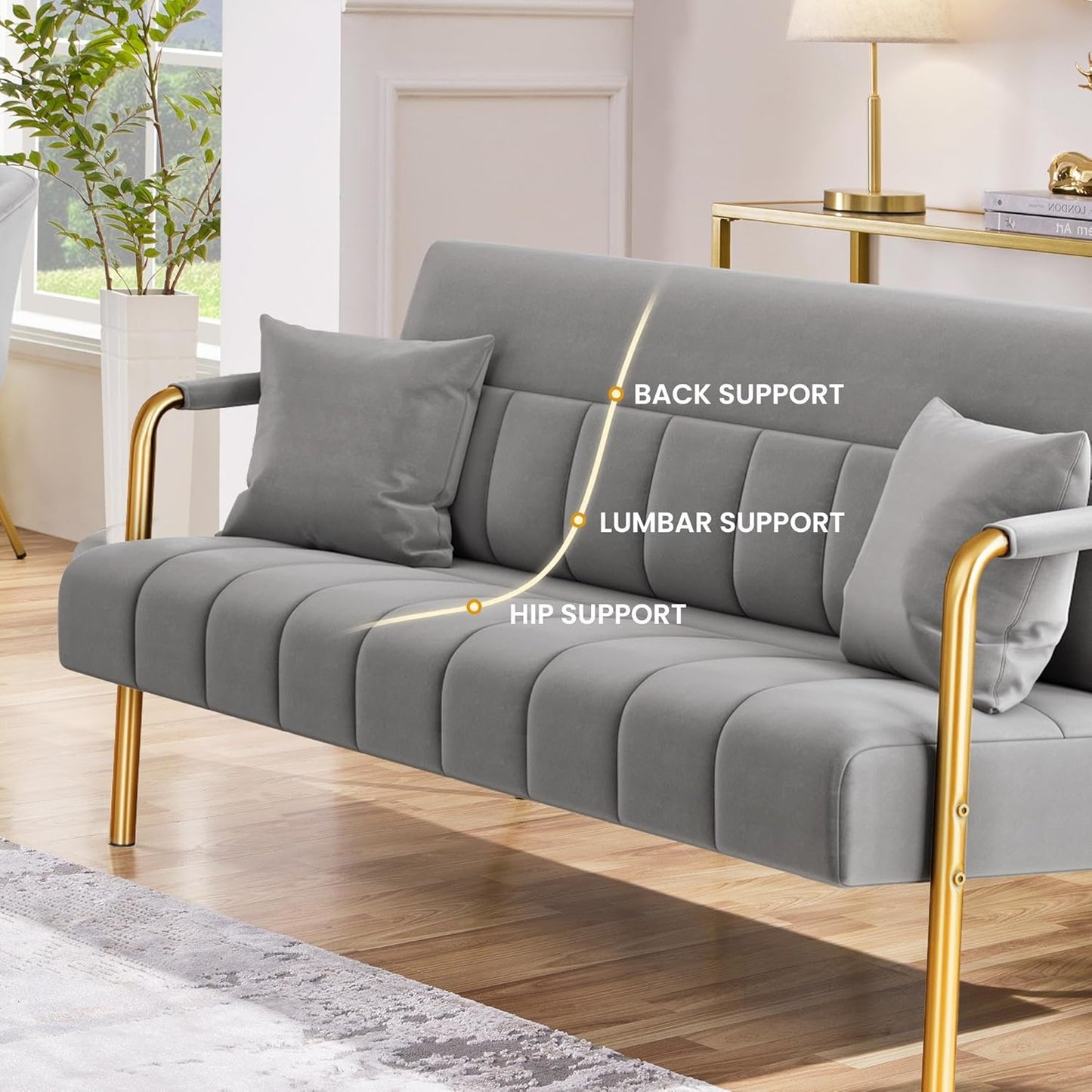 Sofa 2 Seater Modern Sofa Velvet Fabric Loveseat with Gold-tone Metal Arms and Legs for Bedroom