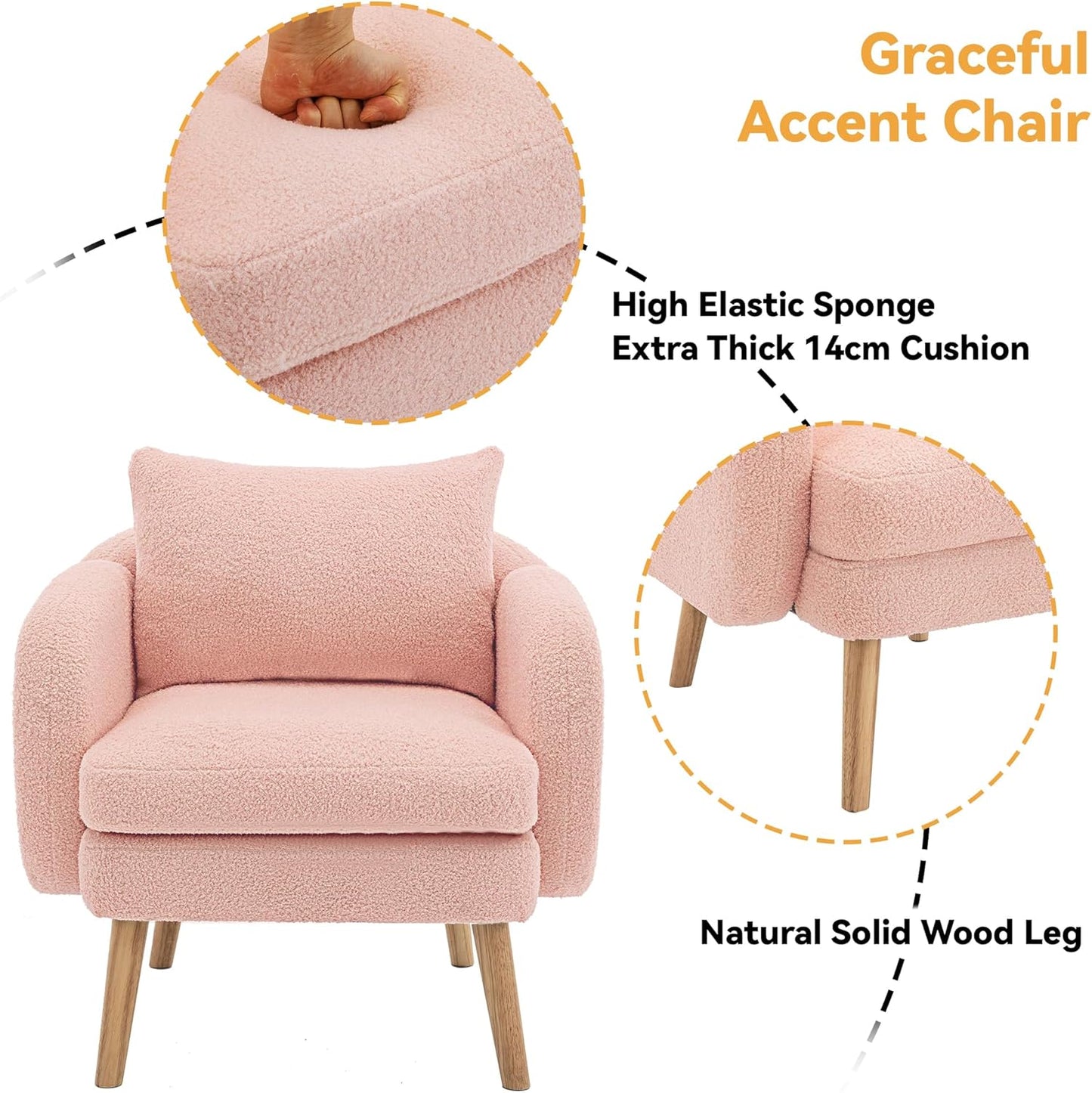 Sofa Armchair, Accent Chair for Living Room Bedroom Office, Tub Chair with Extra Thick Cushion