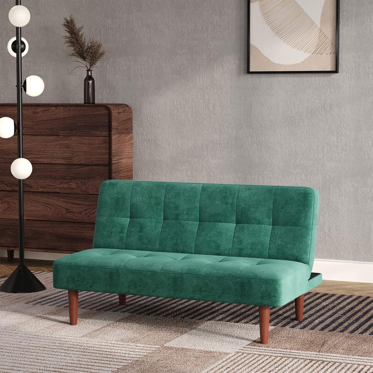 Sofa Bed Green 2 Seater Occasional Sofa Linen Fabric Single Corner Sofa Couch Settee Recliner Sleeper Sofa