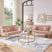 Sofa 2 Seater Modern Sofa Velvet Fabric Loveseat with Gold-tone Metal Arms and Legs for Bedroom