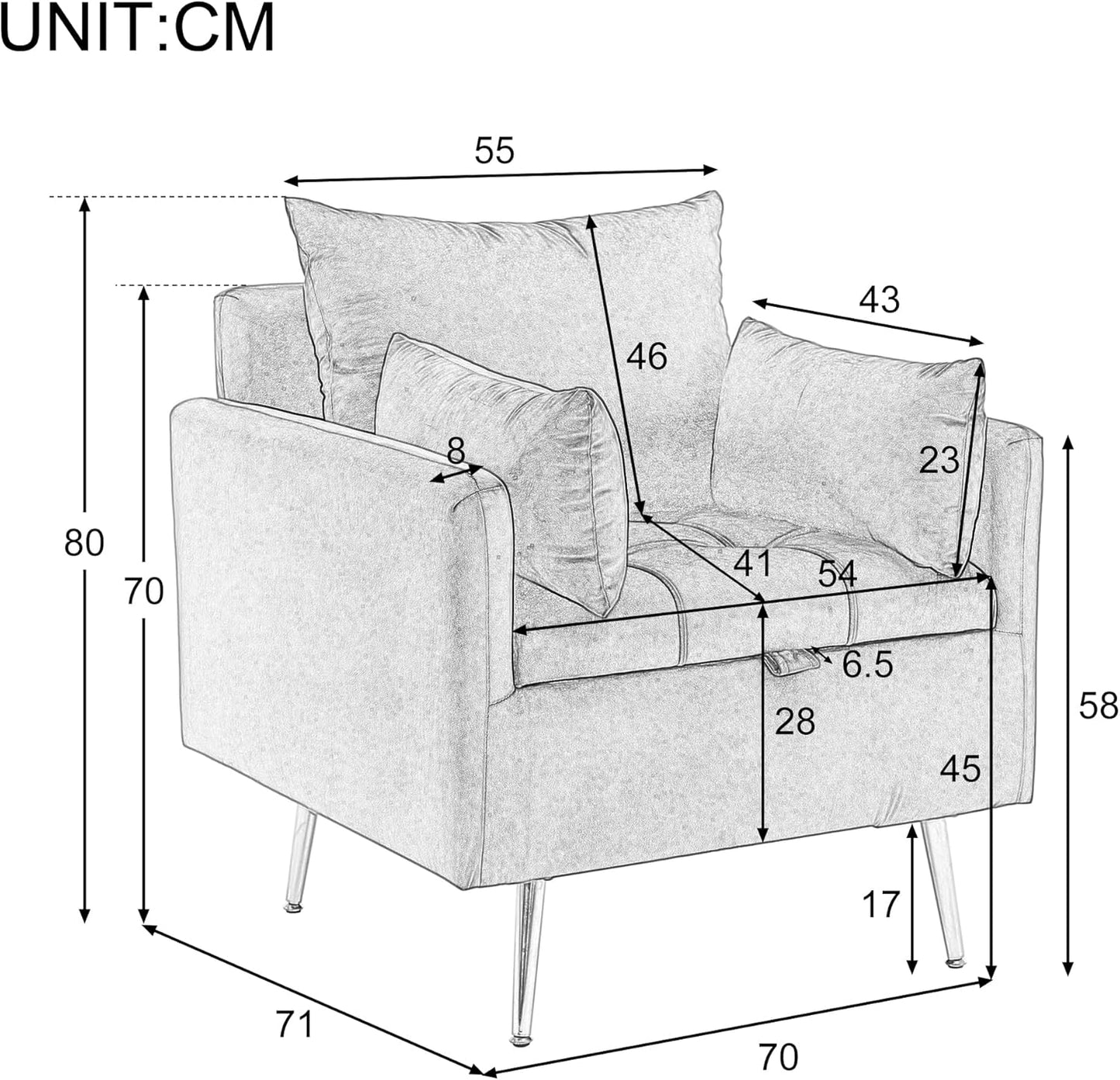 Sofa, Single Armchair, Accent Chair with Storage & Cushions, Extra Large Armchair