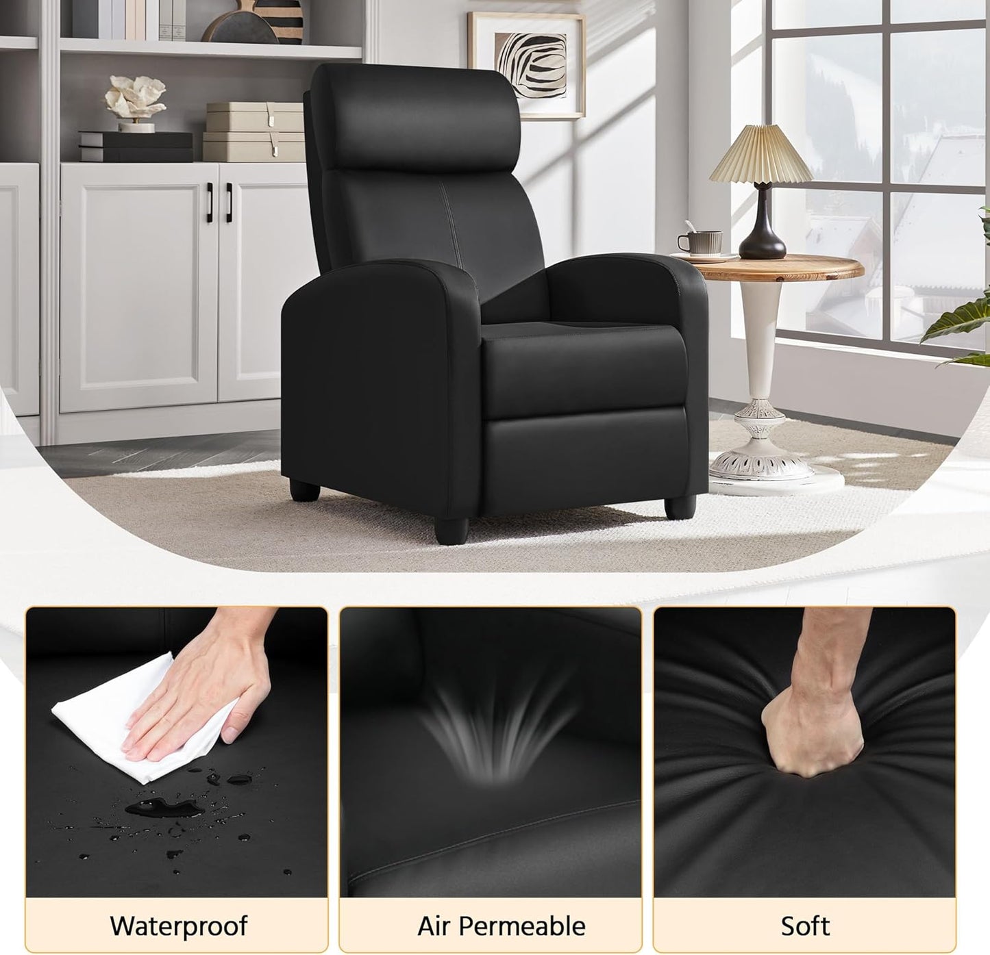 Sofa Recliner Armchair Single Padded Seat PU Leather Sofa Lounge Home Living Room